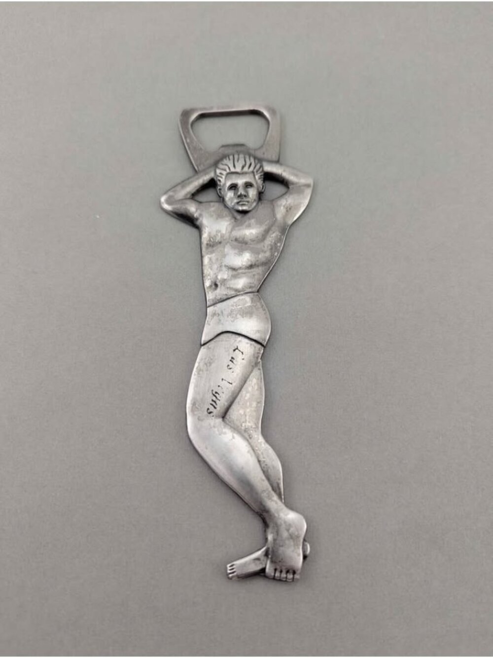 Vintage 1960s Cast Metal Muscle Man Bodybuilder Bottle Opener Las Vegas